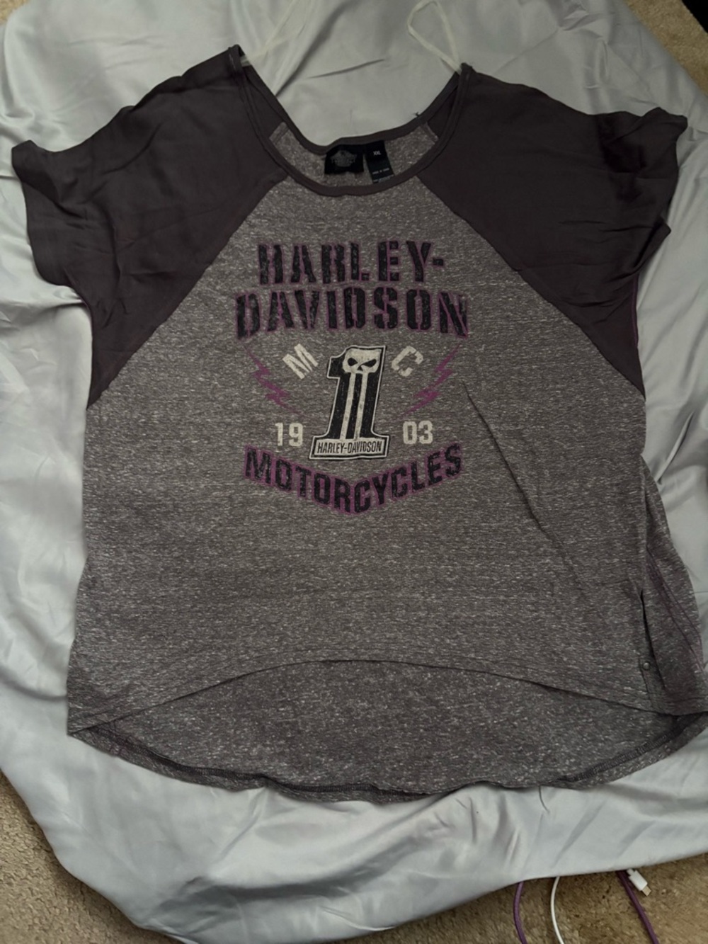 Harley-Davidson Heather Charcoal Tee with Plum Trim